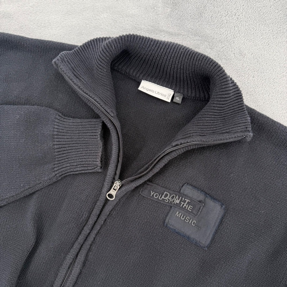 Angelo Litrico Mens Full Zip Cotton Cardigan Sweater Music Patch Size XL